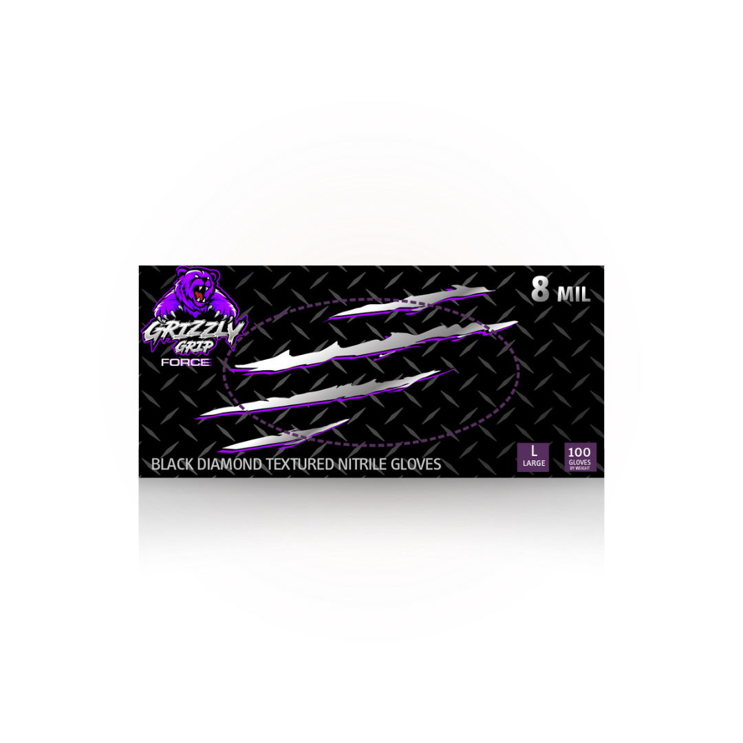 Grizzly Grip Black Diamond Nitrile Gloves 8 Mil
