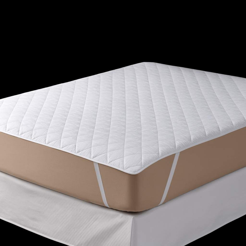 White quilted mattress pad with elastic anchor bands for hotels and hospitality use