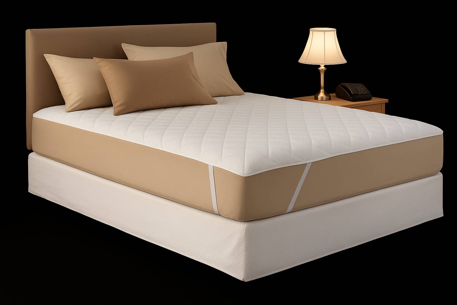 Quilted hotel-quality mattress pad with anchor bands for secure fit